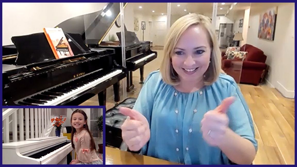 child and teacher having virtual music lessons